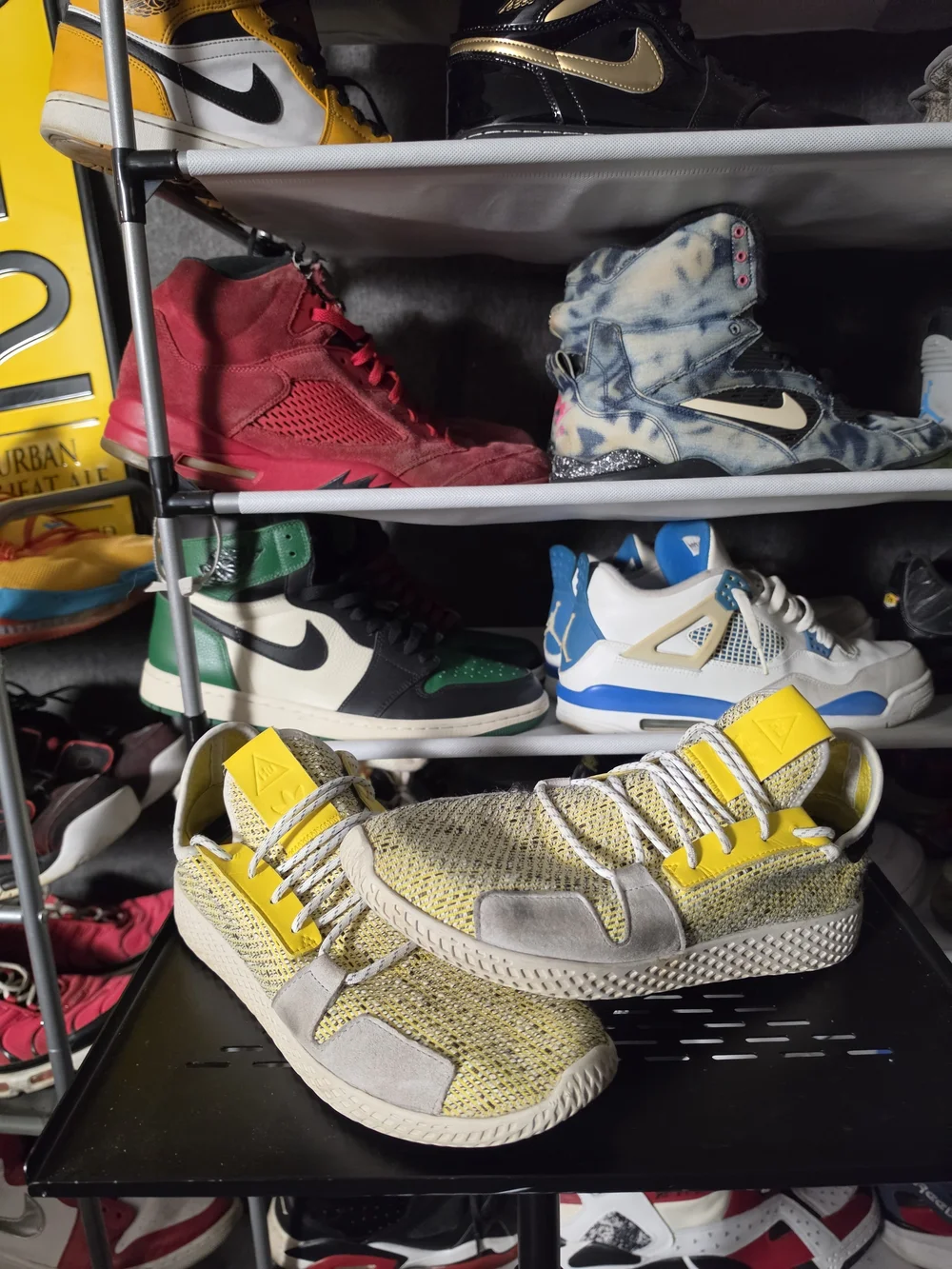 🔥 adidas Pharrell William HU V2 Yellow & Gray Knit Casual Athletic Sneakers